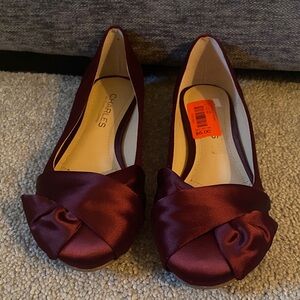 Charlies Deep Red Satin Flats